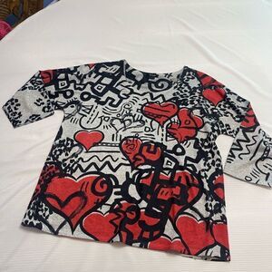 Et Lois Heart Sketch Sweater Top Size Medium